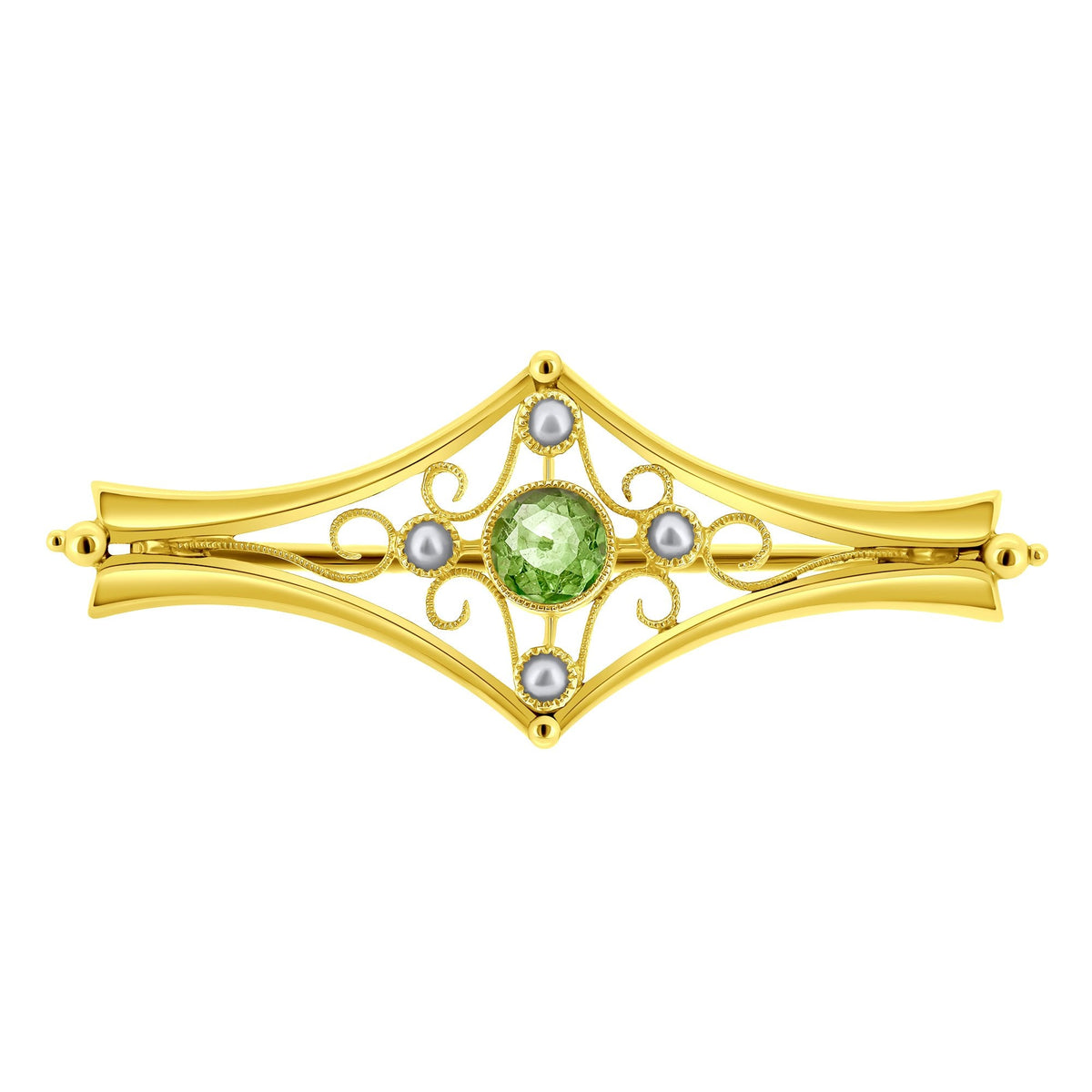 Preowned 15ct yellow gold peridot & pearl brooch