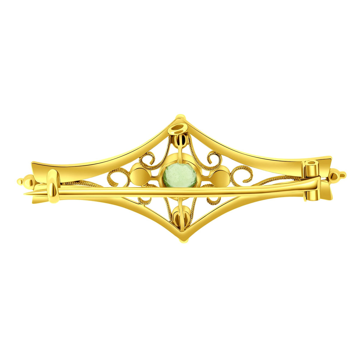 Preowned 15ct yellow gold peridot & pearl brooch
