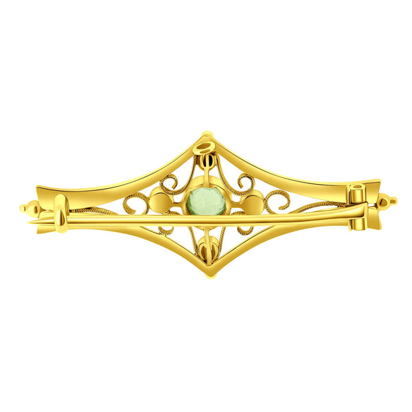 Preowned 15ct yellow gold peridot & pearl brooch
