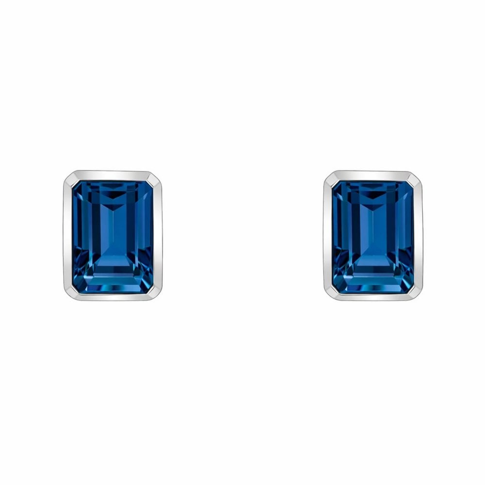 9ct white gold 7mm x 5mm London blue topaz earrings