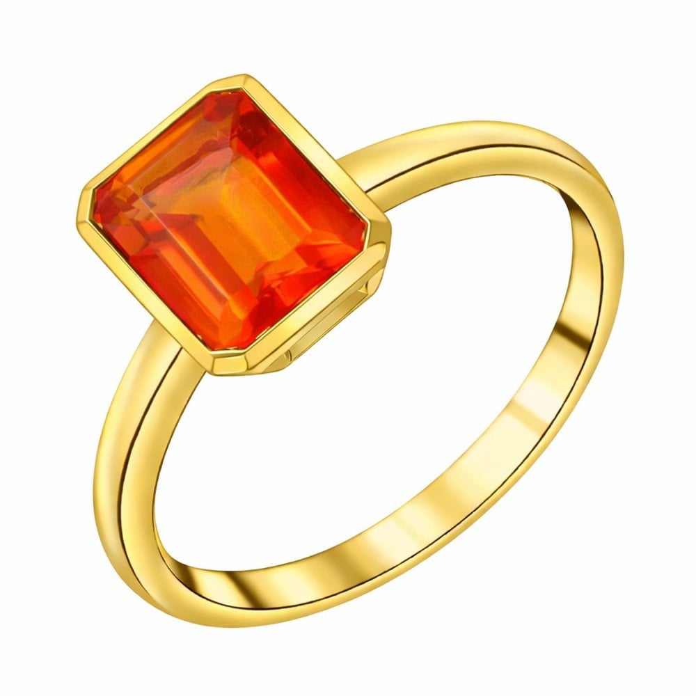9ct yellow gold 8mm x 6mm fire opal ring