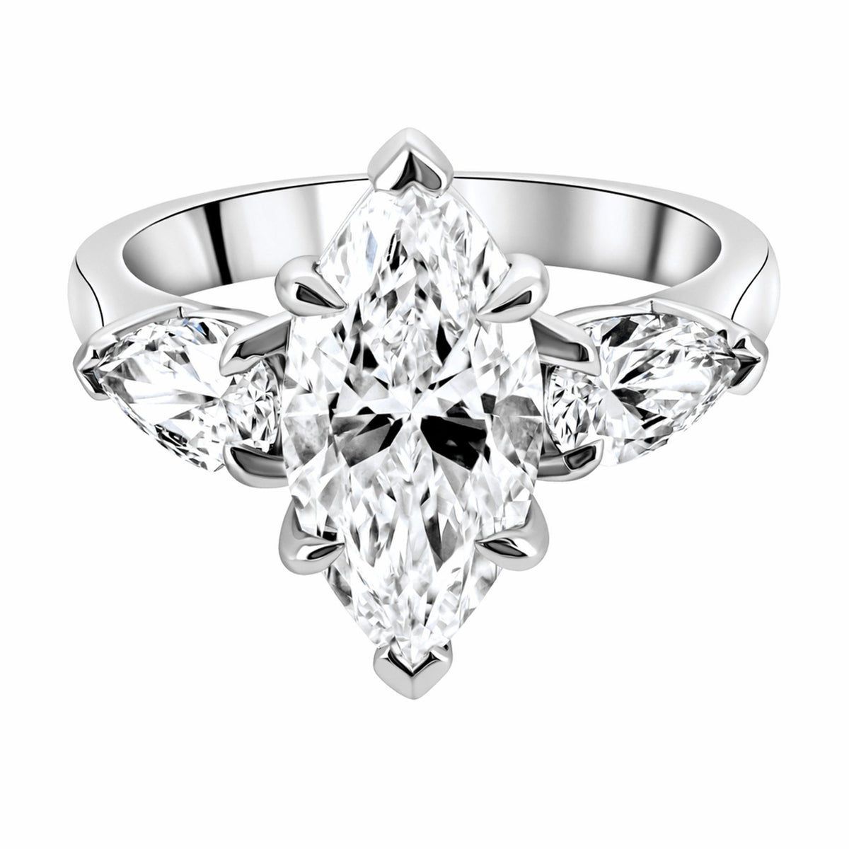 Lab grown platinum 4.01ct D VVS2 marquise & pear diamond ring