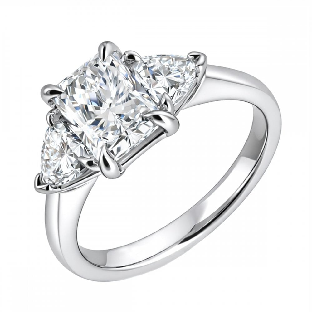 Lab grown platinum 2.94ct D VVS2 radiant & trillion diamond ring
