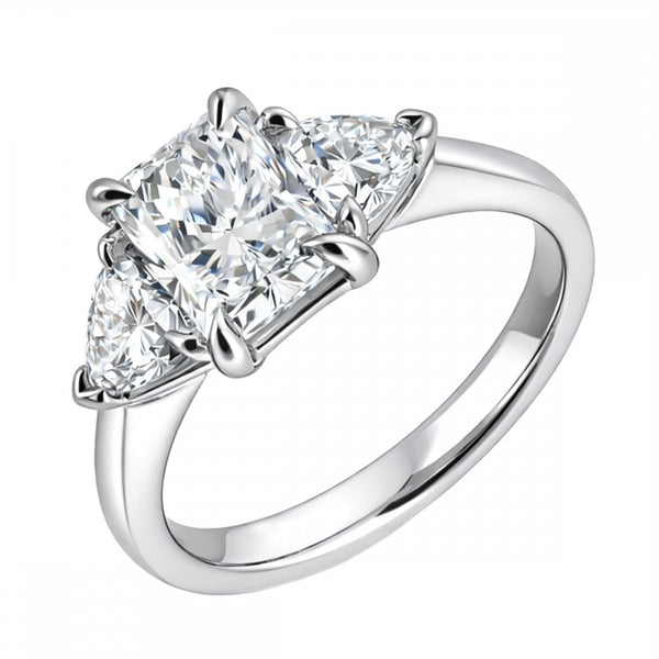 Lab grown platinum 2.94ct D VVS2 radiant & trillion diamond ring