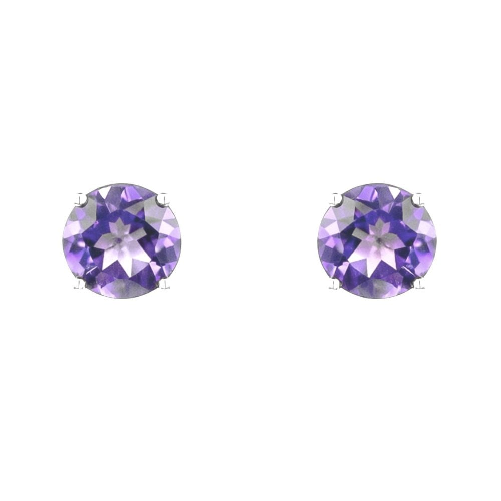 9ct white gold 7mm x 7mm round amethyst stud earrings