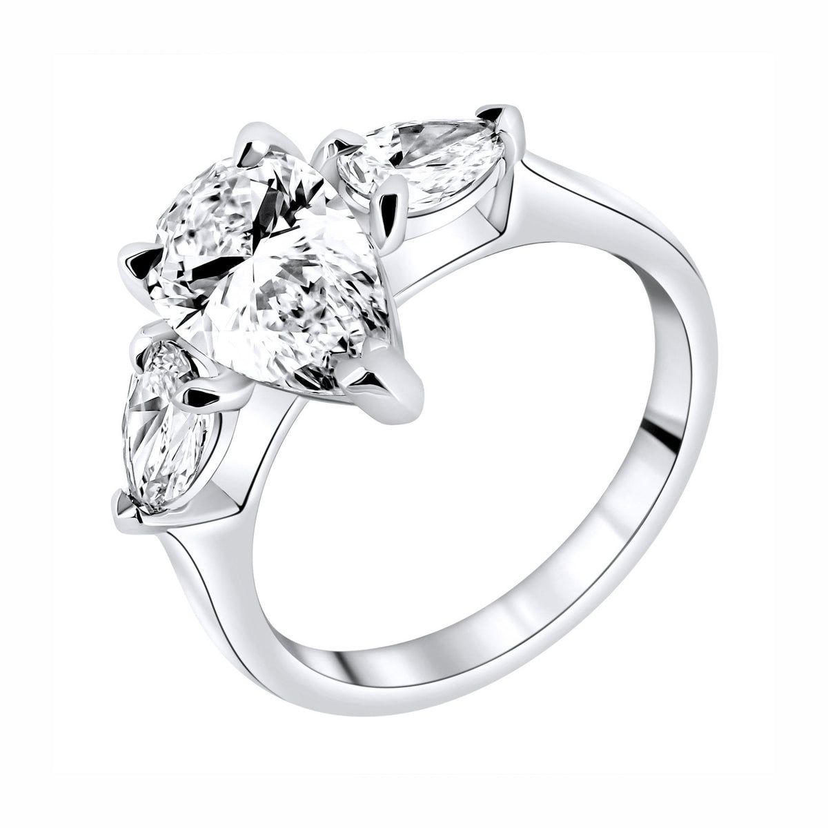 Lab grown platinum 2.84ct D VVS2 IGI pear diamond 3 stone ring