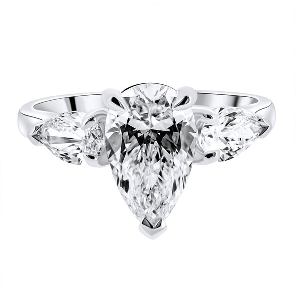 Lab grown platinum 2.84ct D VVS2 IGI pear diamond 3 stone ring