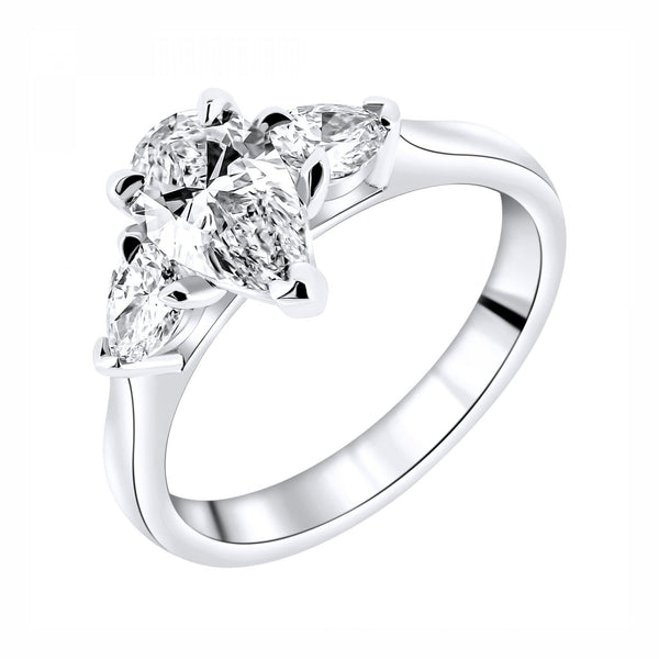 Lab grown platinum 1.50ct D VVS2 IGI pear diamond 3 stone ring