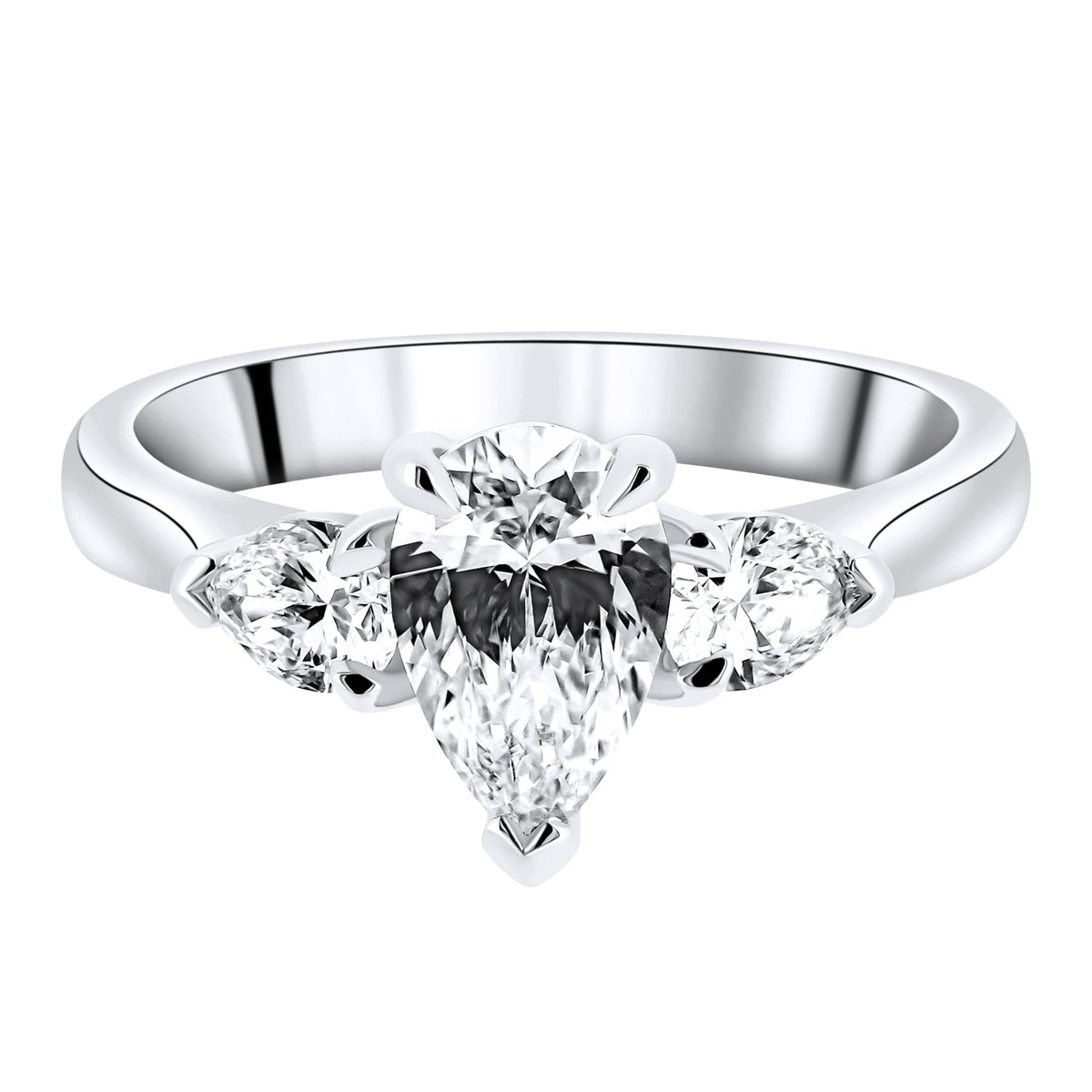 Lab grown platinum 1.50ct D VVS2 IGI pear diamond 3 stone ring