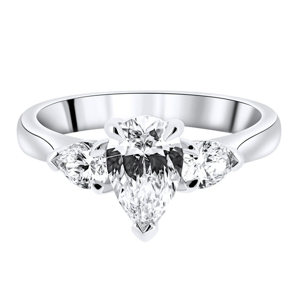 Lab grown platinum 1.50ct D VVS2 IGI pear diamond 3 stone ring