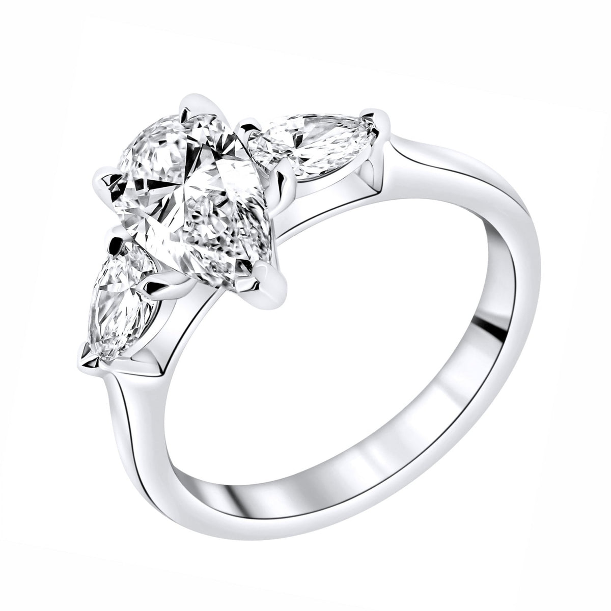 Lab grown platinum 2.10ct D VVS2 IGI pear diamond 3 stone ring