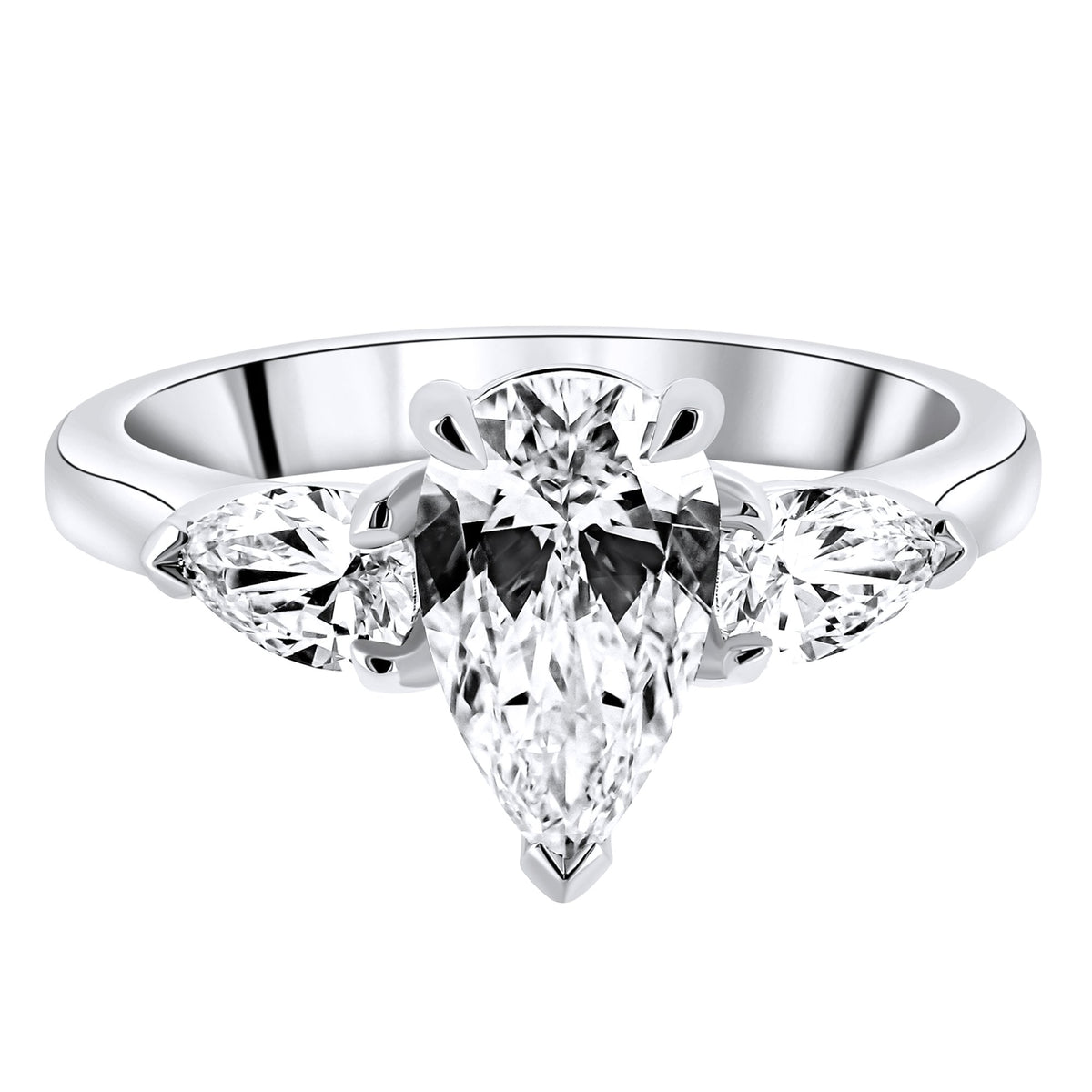 Lab grown platinum 2.10ct D VVS2 IGI pear diamond 3 stone ring