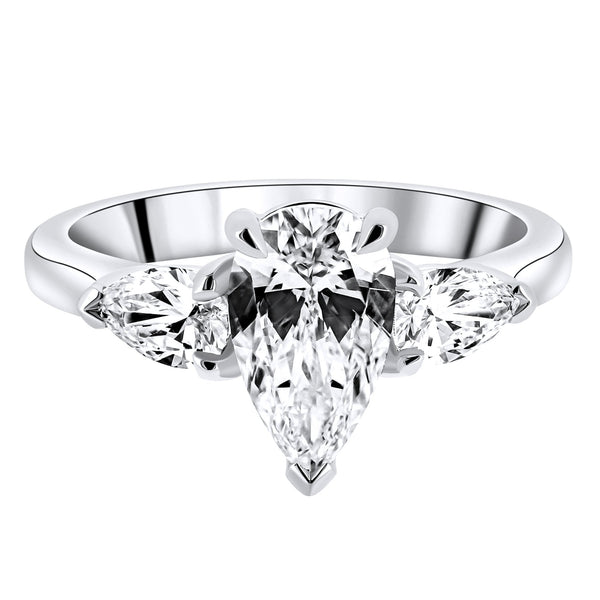 Lab grown platinum 2.10ct D VVS2 IGI pear diamond 3 stone ring