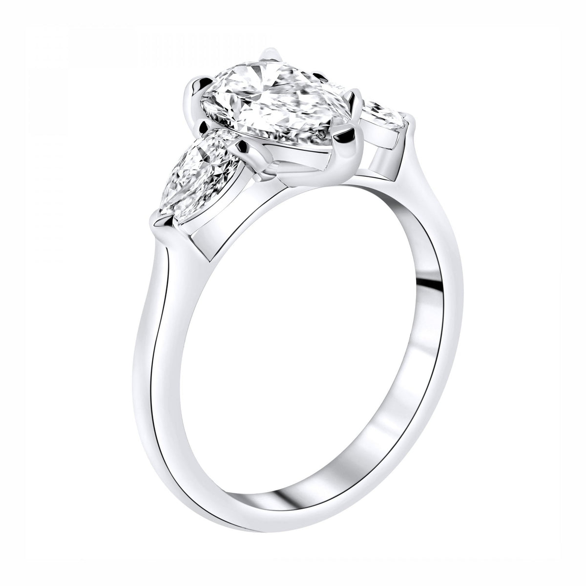 Lab grown platinum 2.10ct D VVS2 IGI pear diamond 3 stone ring