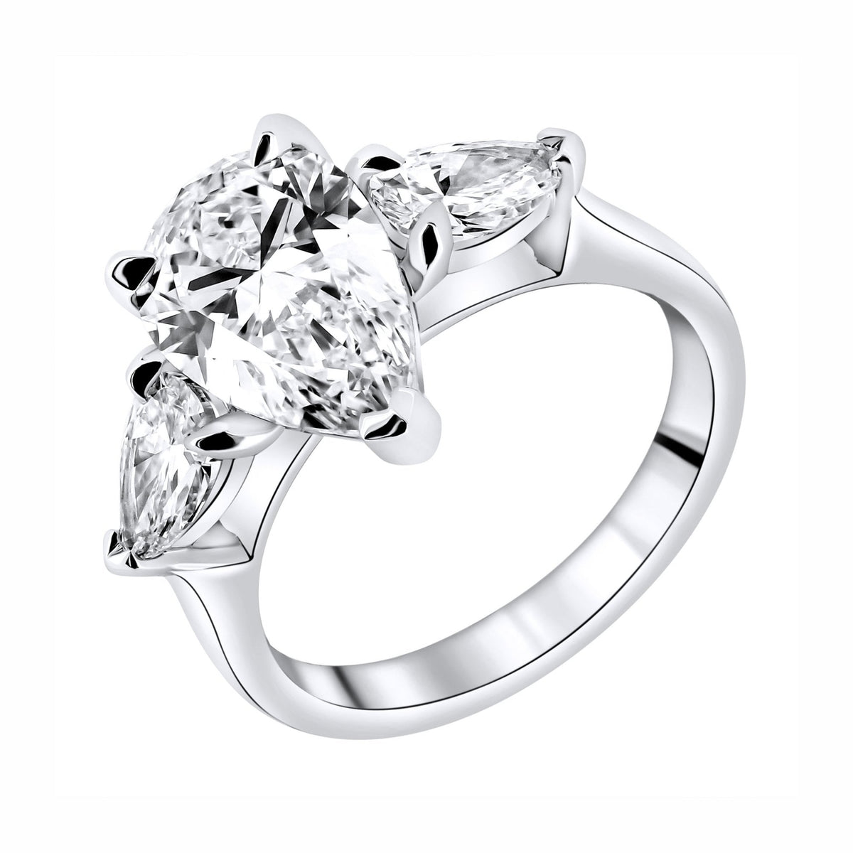 Lab grown platinum 4.10ct D VVS2 IGI pear diamond 3 stone ring
