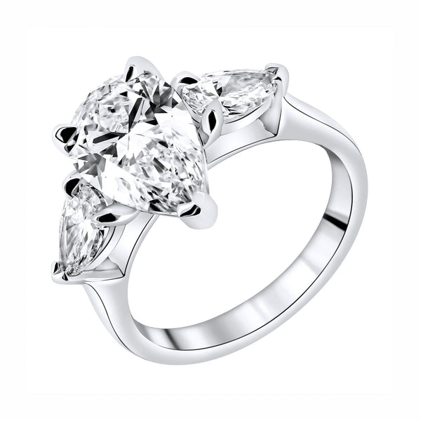 Lab grown platinum 4.10ct D VVS2 IGI pear diamond 3 stone ring