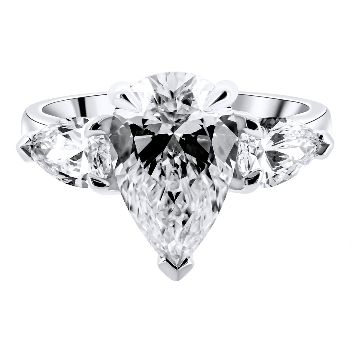 Lab grown platinum 4.10ct D VVS2 IGI pear diamond 3 stone ring
