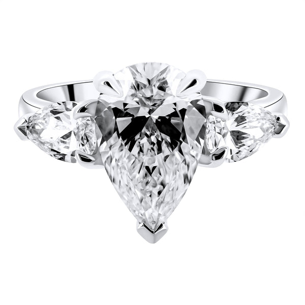 Lab grown platinum 4.10ct D VVS2 IGI pear diamond 3 stone ring