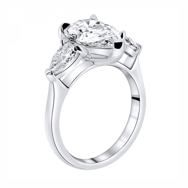 Lab grown platinum 4.10ct D VVS2 IGI pear diamond 3 stone ring