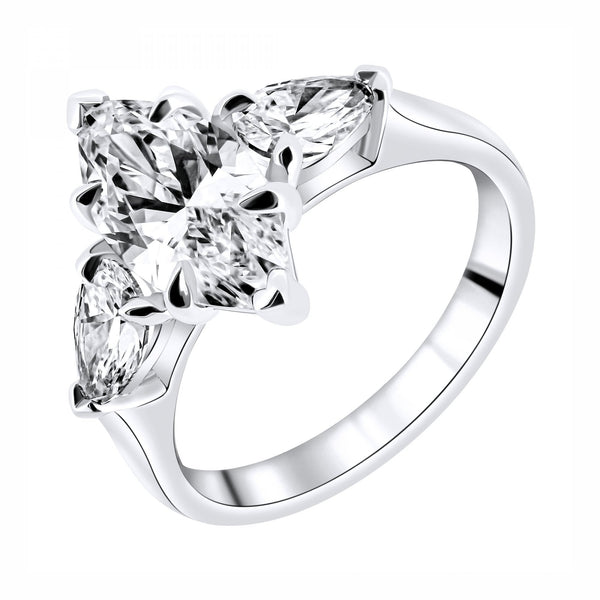 Lab grown platinum 2.97ct D VVS2 marquise & pear diamond ring