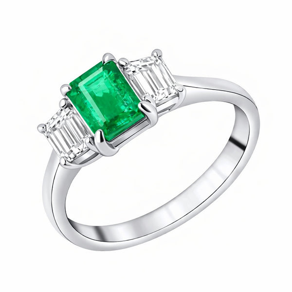 Platinum 0.49ct emerald & 0.50ct diamond 3 stone ring