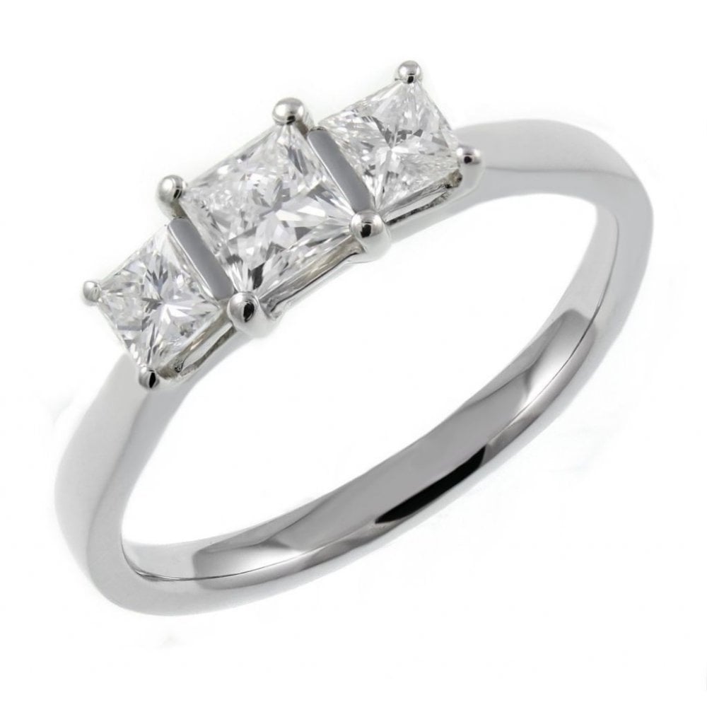 Platinum 1.53ct D VS2 EGL princess cut diamond 3 stone ring