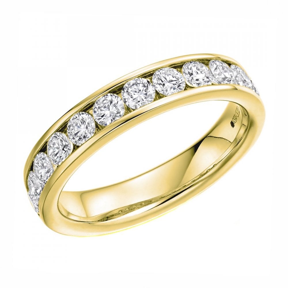 Lab grown 18ct yellow gold 1.00ct round half eternity ring