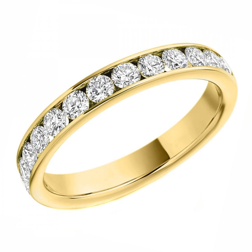 Lab grown 18ct yellow gold 0.75ct round half eternity ring