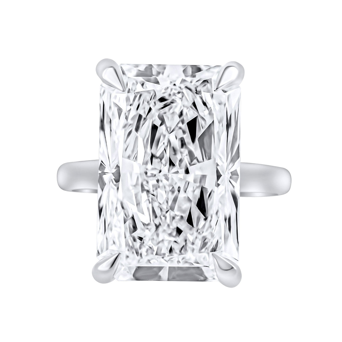 Lab grown platinum 15.04ct E VVS2 IGI radiant cut diamond ring