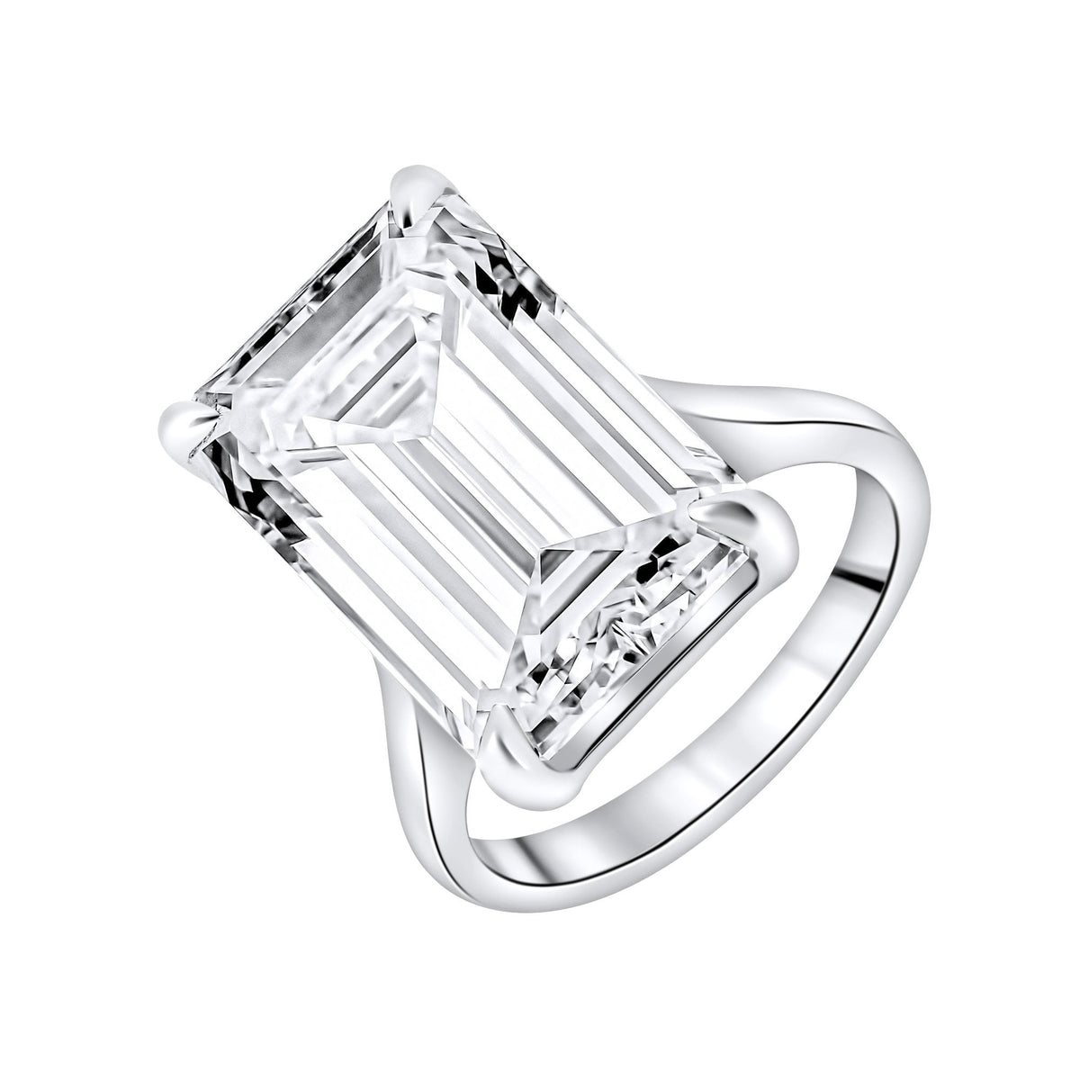 Lab grown platinum 14.01ct E VVS2 IGI emerald cut diamond ring
