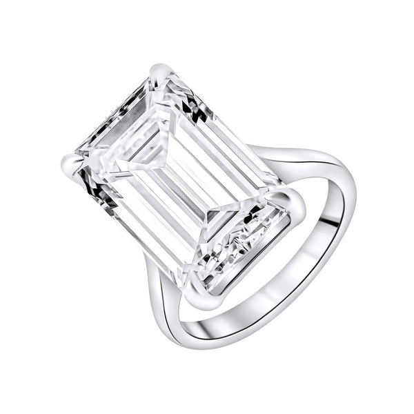 Lab grown platinum 14.01ct E VVS2 IGI emerald cut diamond ring