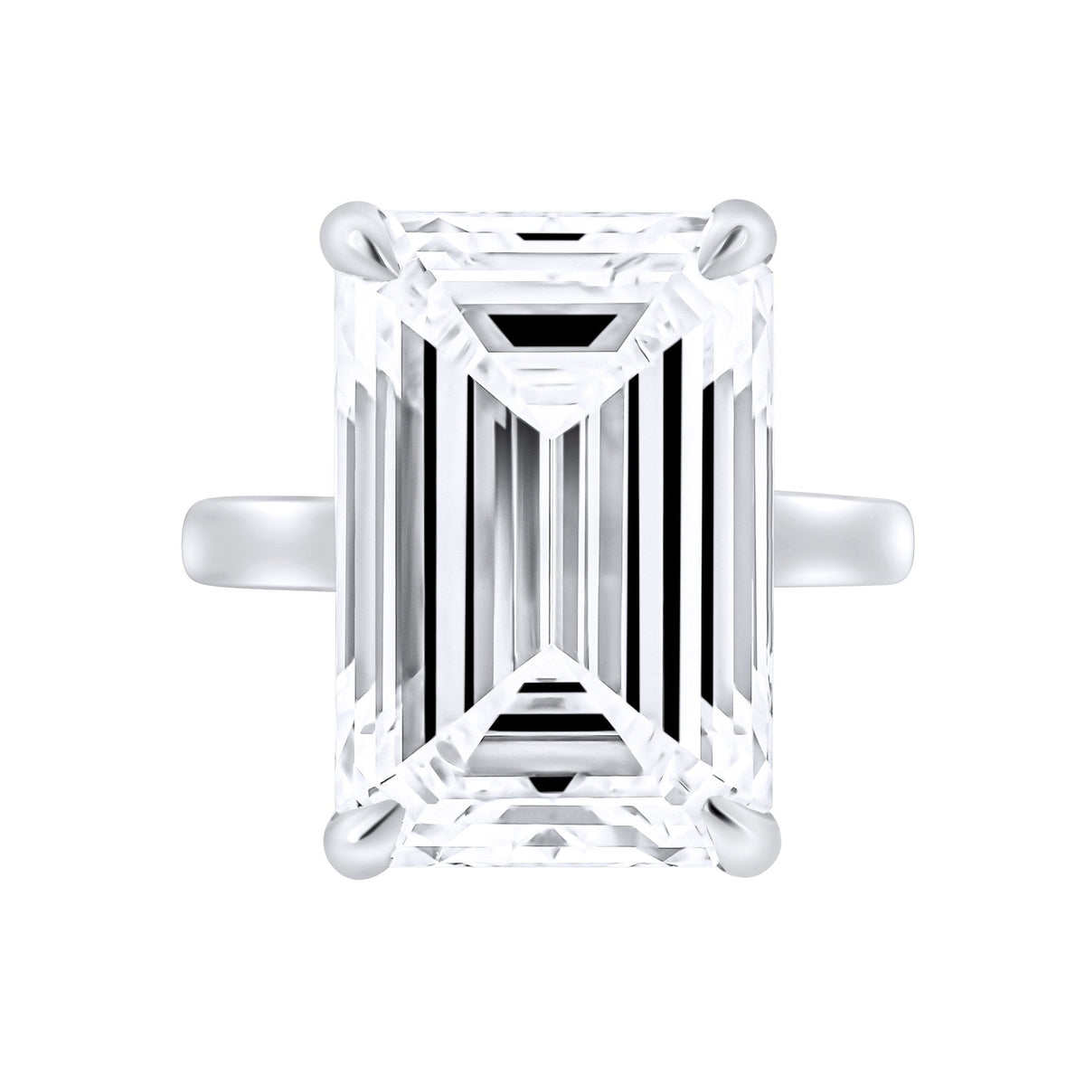 Lab grown platinum 14.01ct E VVS2 IGI emerald cut diamond ring