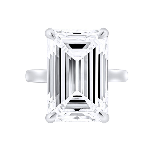 Lab grown platinum 14.01ct E VVS2 IGI emerald cut diamond ring