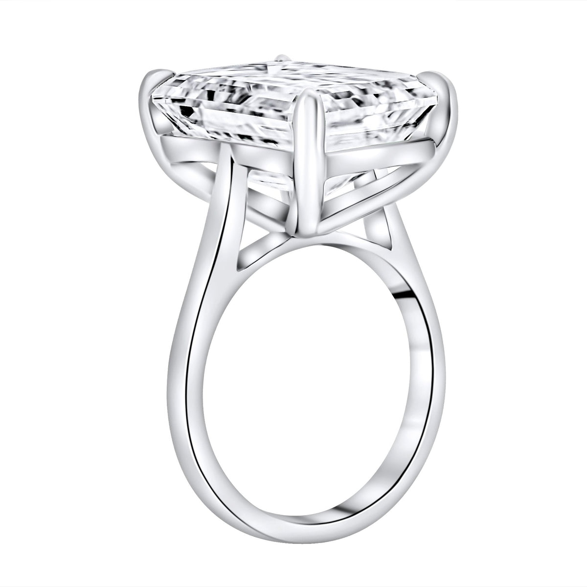 Lab grown platinum 14.01ct E VVS2 IGI emerald cut diamond ring