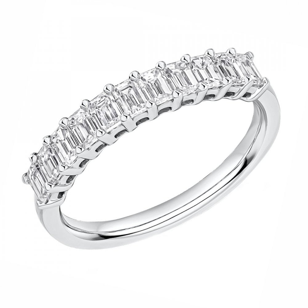 Lab grown platinum 1.00ct emerald diamond half eternity ring