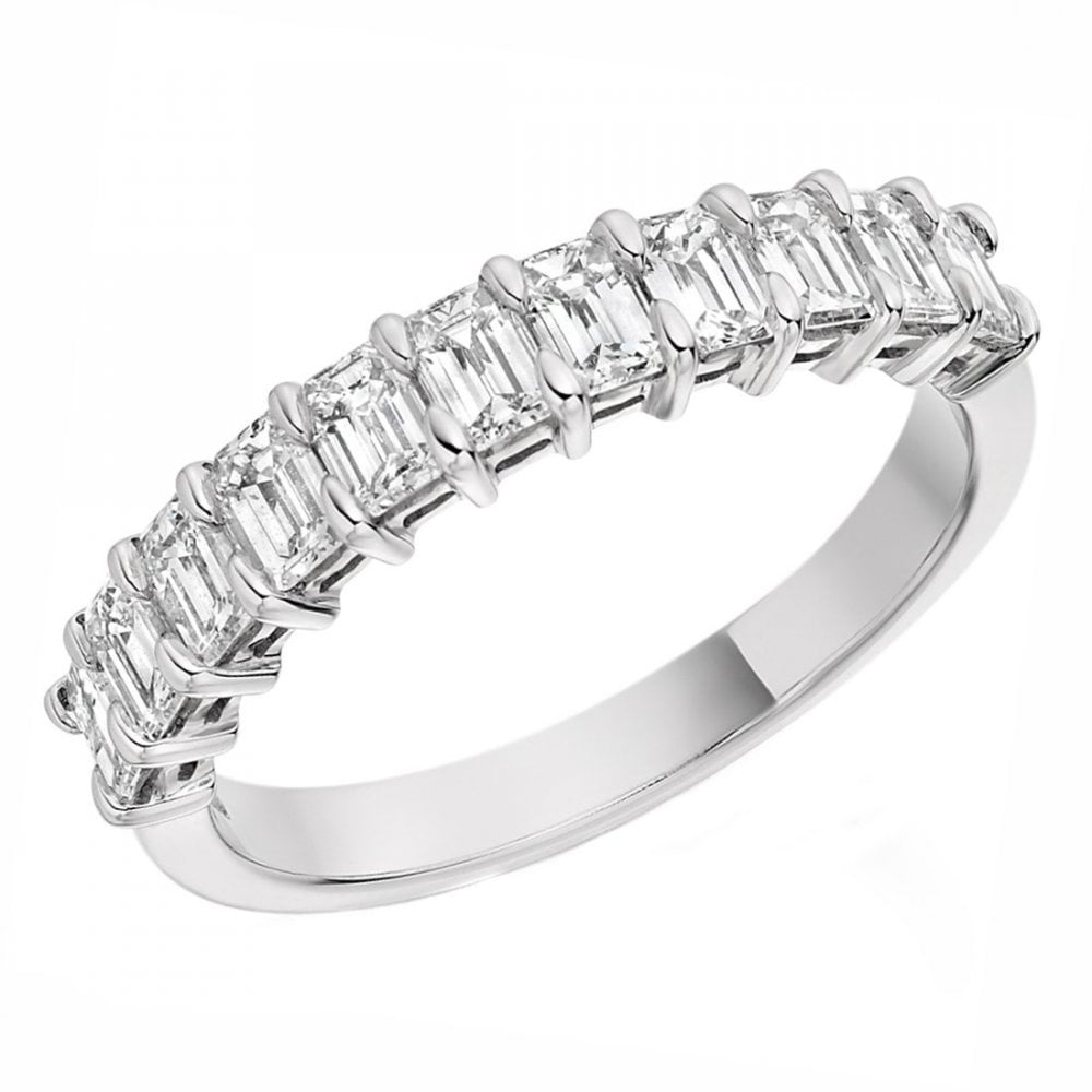 Lab grown platinum 1.30ct emerald cut diamond half eternity ring