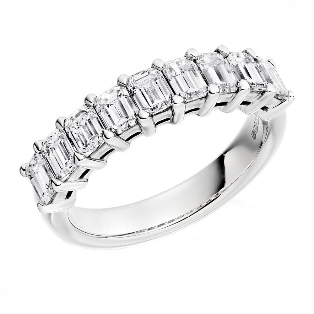 Lab grown platinum 2.00ct emerald cut diamond half eternity ring