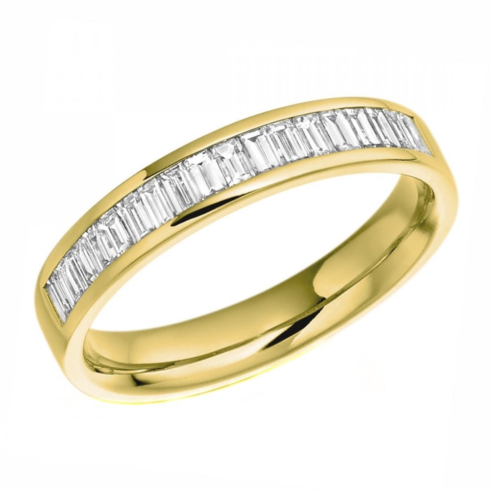 Lab grown 18ct yellow gold 0.76ct baguette cut half eterity ring