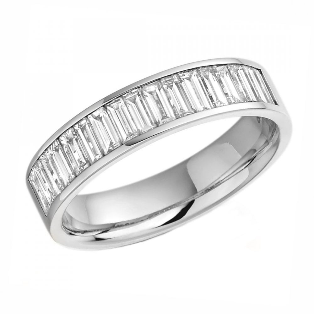 Platinum 1.00ct baguette cut diamond half eternity ring