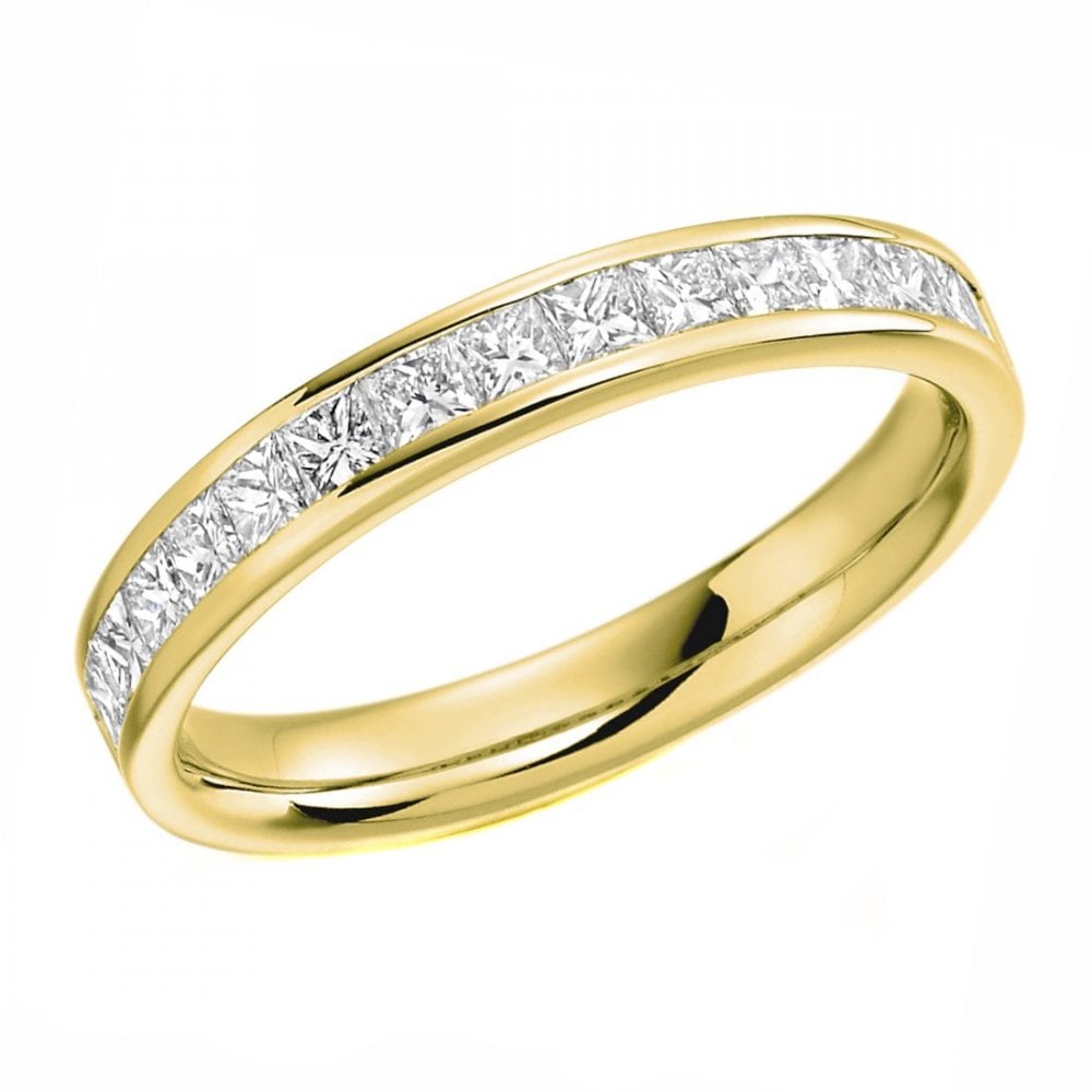 18ct yellow gold 0.75ct princess cut diamond half eternity ring