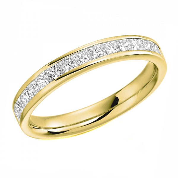 18ct yellow gold 1.00ct princess cut diamond half eternity ring