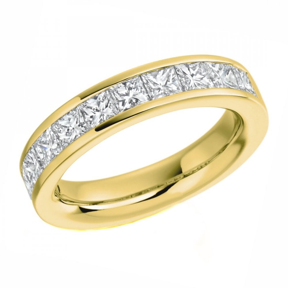 18ct yellow gold 2.00ct princess cut diamond half eternity ring