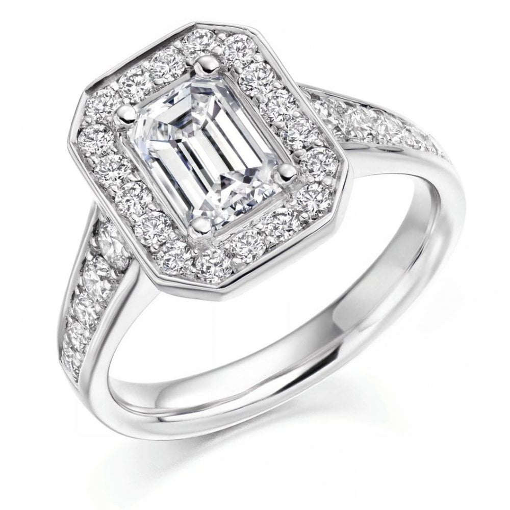 Platinum 1.50ct D Vs2 Gia Emerald Cut Diamond Halo Ring