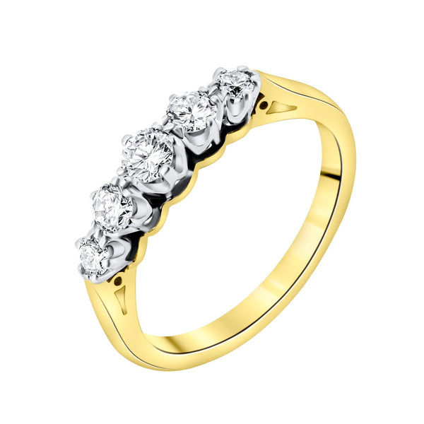 18ct yellow gold 0.50ct round brilliant diamond 5 stone ring