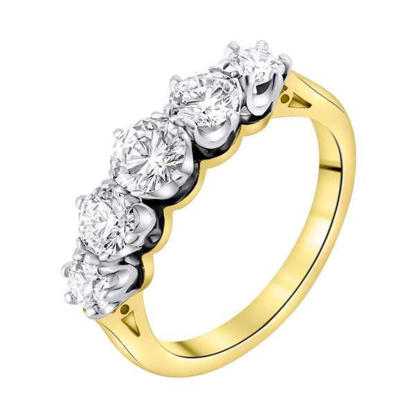 18ct yellow gold 1.50ct round brilliant cut diamond 5 stone ring
