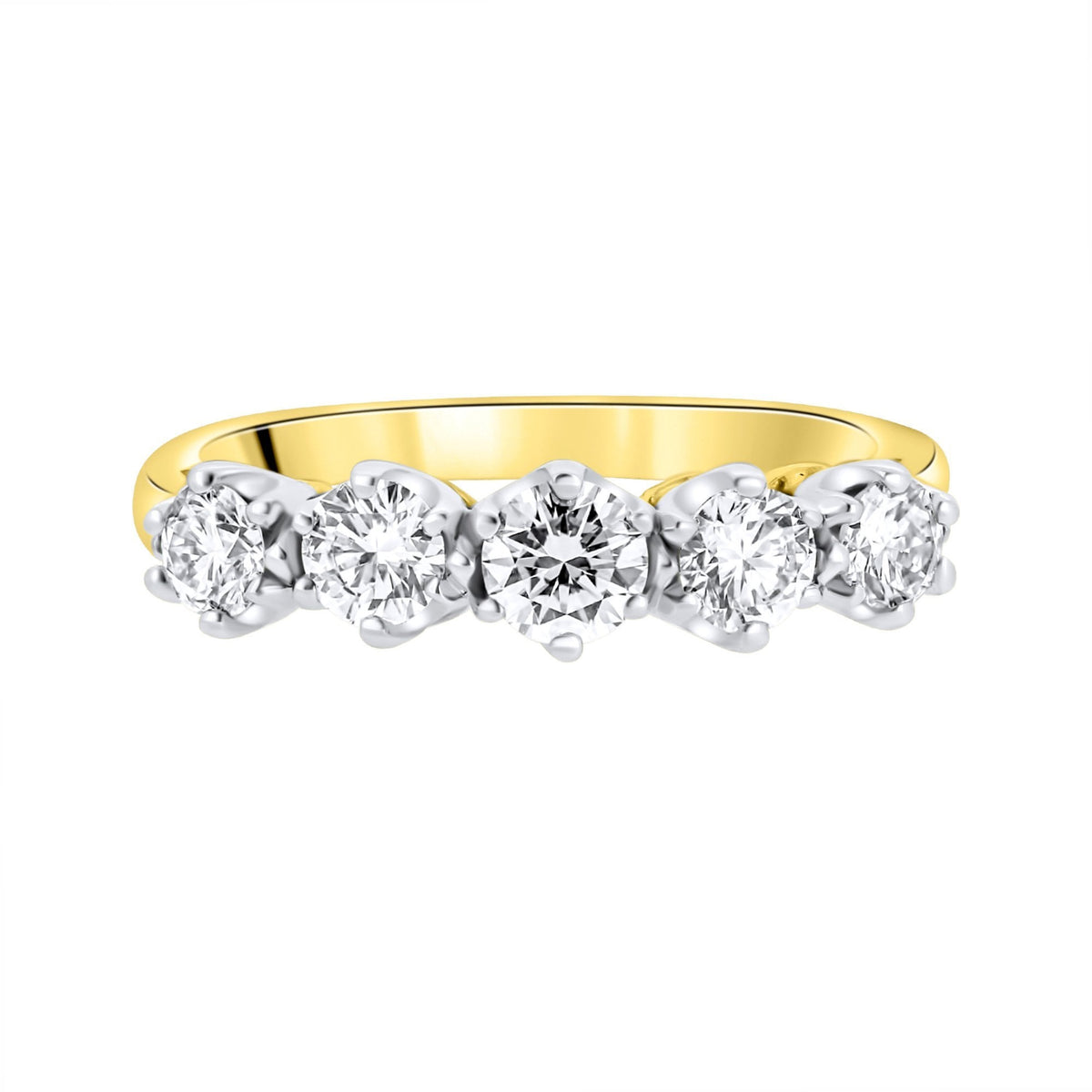 18ct yellow gold 1.50ct round brilliant cut diamond 5 stone ring