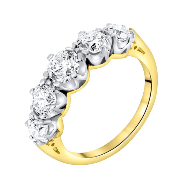 18ct yellow gold 2.04ct F VS2 GIA round diamond 5 stone ring