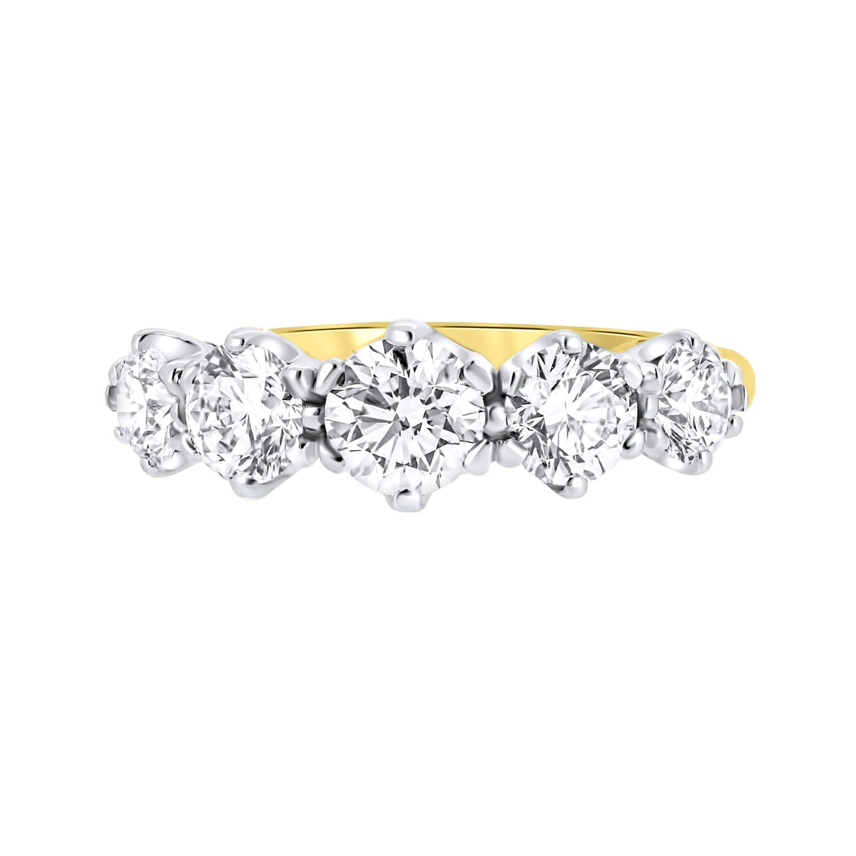 18ct yellow gold 2.04ct F VS2 GIA round diamond 5 stone ring