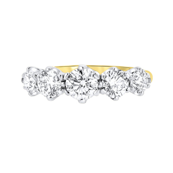 18ct yellow gold 2.04ct F VS2 GIA round diamond 5 stone ring