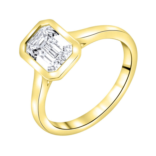 Lab grown 18ct yellow gold 2.09ct DVVS2 IGI emerald diamond ring